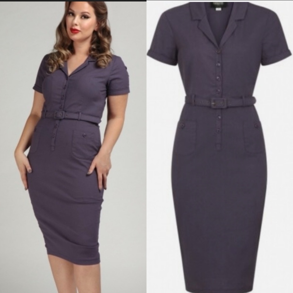 Collectif Dark Purple Midi Dress with Belt